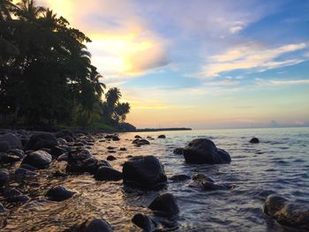 Scenic view of sea against sky during sunset