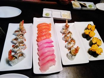 High angle view of food served in plate