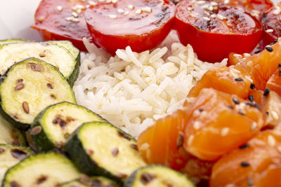 Close-up of chopped fruits in plate