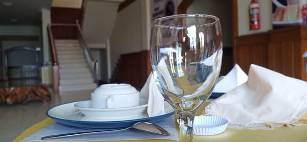 View of wine glasses on table