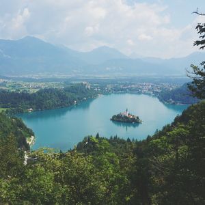 High angle view of lake against sky