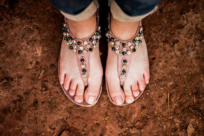 Low section of woman standing on land