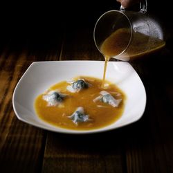 High angle view of beer in glass on table