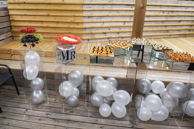 High angle view of eggs on table