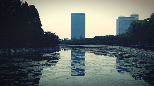 Reflection of built structure in water