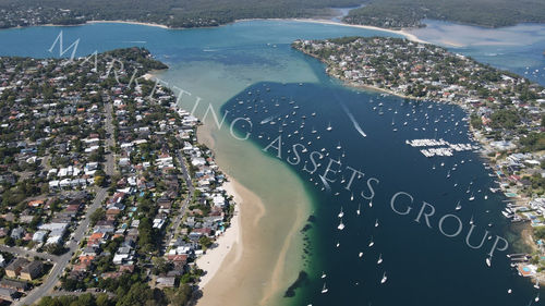 High angle view of city by sea