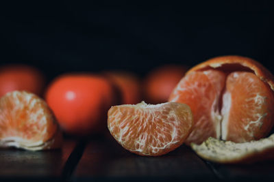 Close-up of orange slices on table