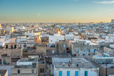 High angle view of townscape against sky