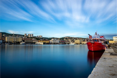 View of ship moored in river