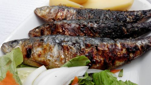 Close-up of meat on barbecue grill