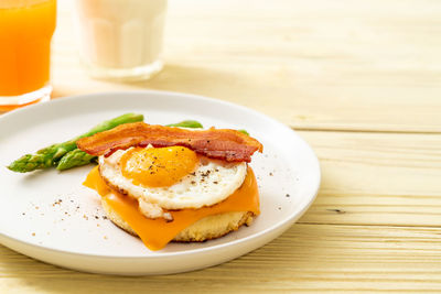 Close-up of breakfast served on table