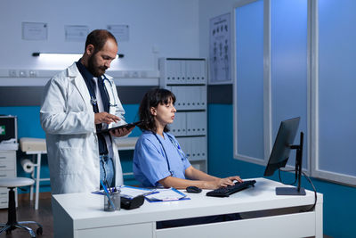 Doctors working late in clinic