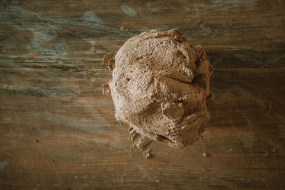 High angle view of bread on cutting board