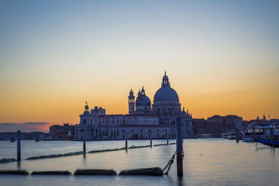 Basilica of santa maria della salute in venice seen at sunset