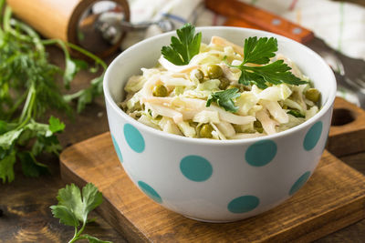 Close-up of salad in bowl on table