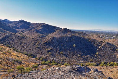 South mountain park preserve views pima canyon hiking trail, phoenix, southern arizona desert. usa