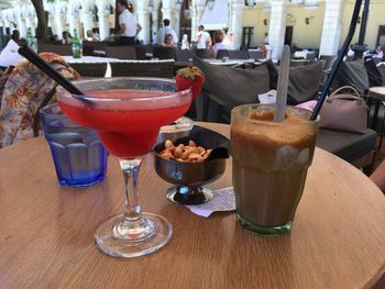 Close-up of beer in glass on table
