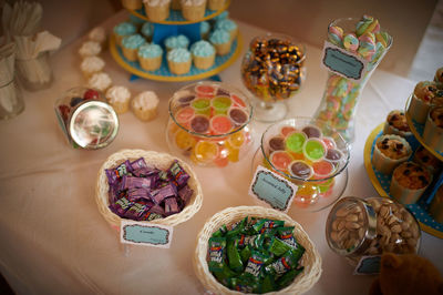 High angle view of food on table