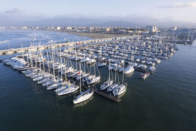 High angle view of boats in sea