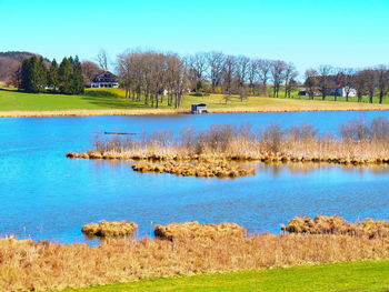 Scenic view of lake against sky