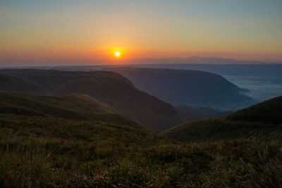 Scenic view of landscape against sky during sunset