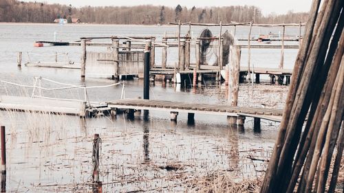 Pier on lake during winter