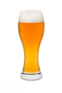 Close-up of beer glass against white background