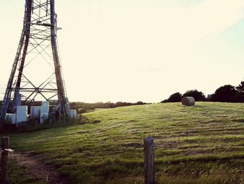 Scenic view of field against clear sky