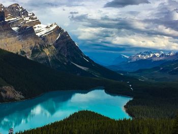 Panoramic view of lake and mountains against sky