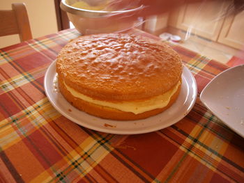 High angle view of breakfast on table