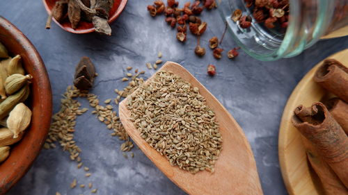High angle view of food on table