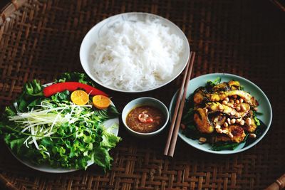 High angle view of food on table