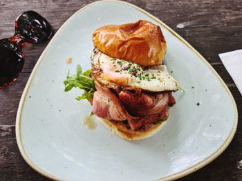 High angle view of sandwich served in plate