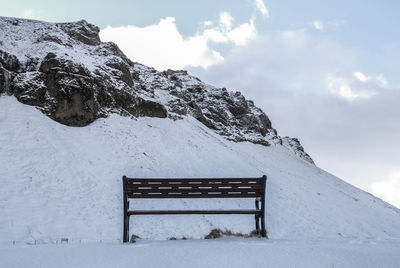 Snow covered landscape against sky