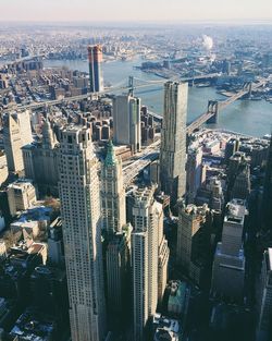 High angle view of towers at manhattan in city