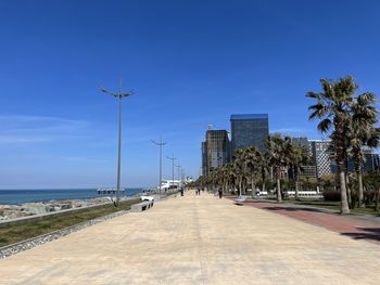 View of sea against clear blue sky