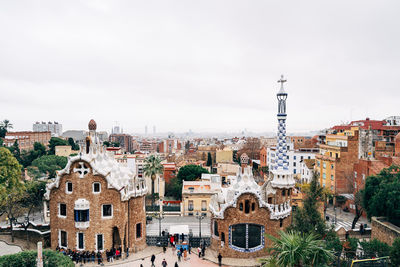 High angle view of buildings in city