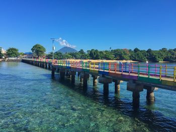 Scenic view of river against clear blue sky