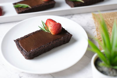 Close-up of cake served in plate