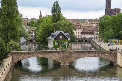 Waterside scenery around ponts couverts in strasbourg, a city at the alsace region in france