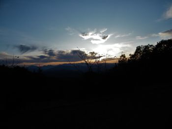 Silhouette trees on field against sky at sunset