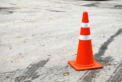 High angle view of traffic cone on road