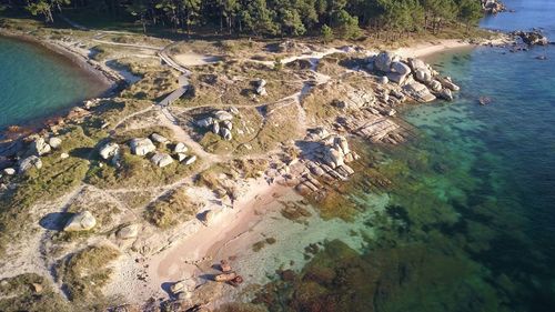 High angle view of rocks in water