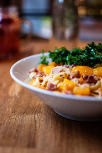 Close-up of food served in bowl on table