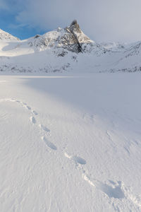 Scenic view of snowcapped mountain against sky