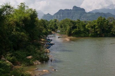 View from bridge on the river nam xong in vang vieng