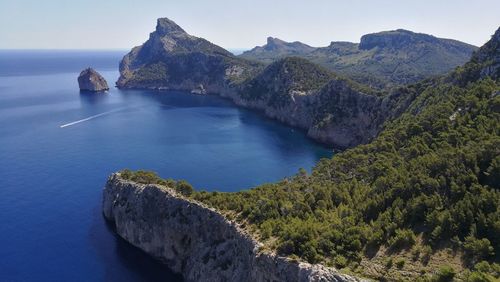 High angle view of sea and mountains