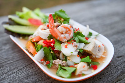 Close-up of food in plate on table