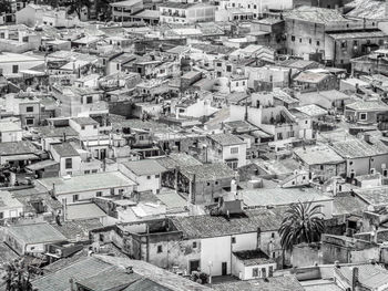 High angle view of buildings in city