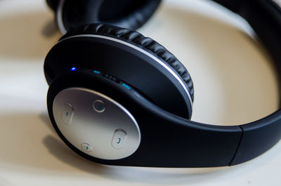 Close-up of headphones on table